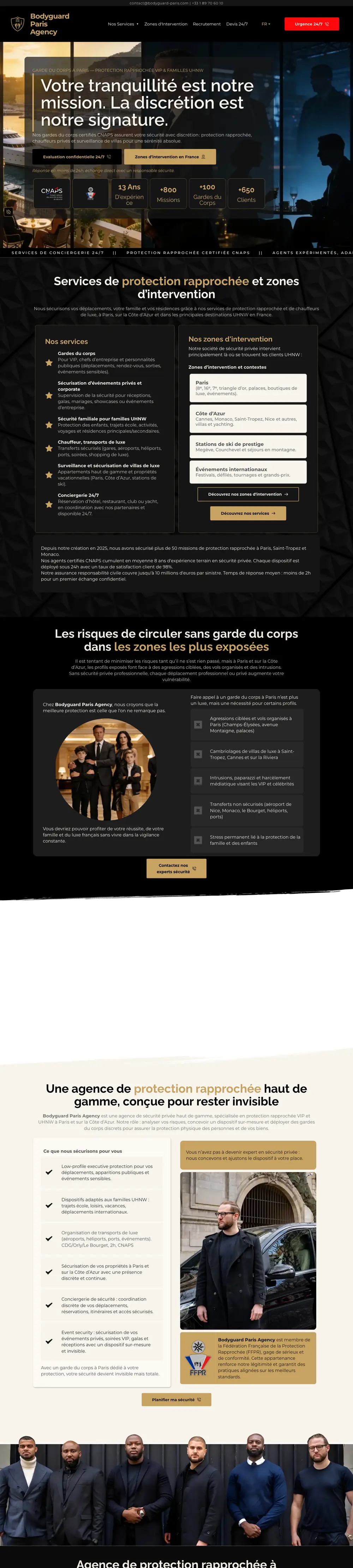 Bodyguard Paris — website built by Monsieur Click Website of Bodyguard Paris (Close protection, Paris) built by Monsieur Click, home page