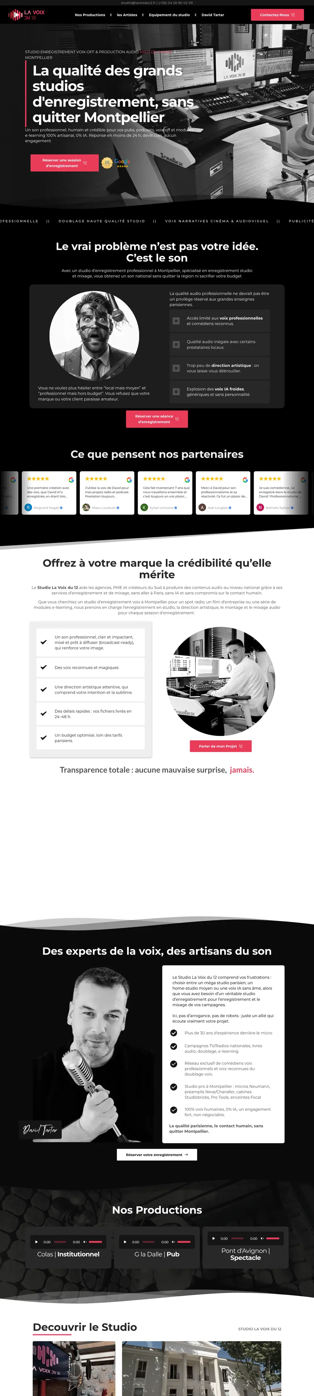Studio La Voix du 12 — website built by Monsieur Click Website of Studio La Voix du 12 (Voice recording studio, Montpellier) built by Monsieur Click, home page