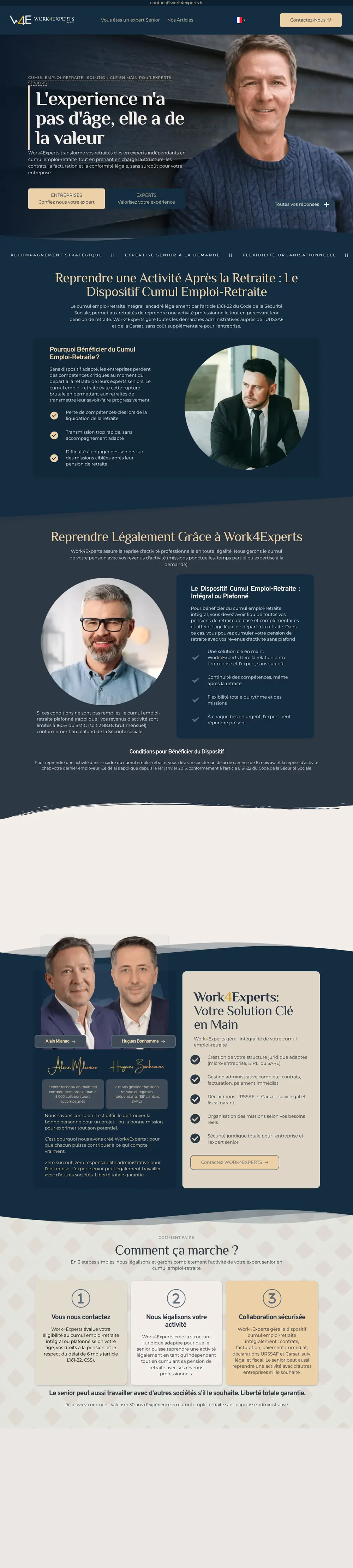 Work4Experts — website built by Monsieur Click Website of Work4Experts (Employment for retired senior experts, Paris) built by Monsieur Click, home page